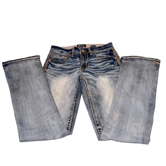 BKE Buckle Black Fit No 3 Mens Size 28L Blue Bootcut Jeans BBLA364 - Picture 2 of 14